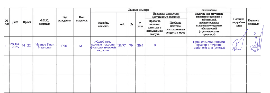 медицинский осмотр в течении и смены